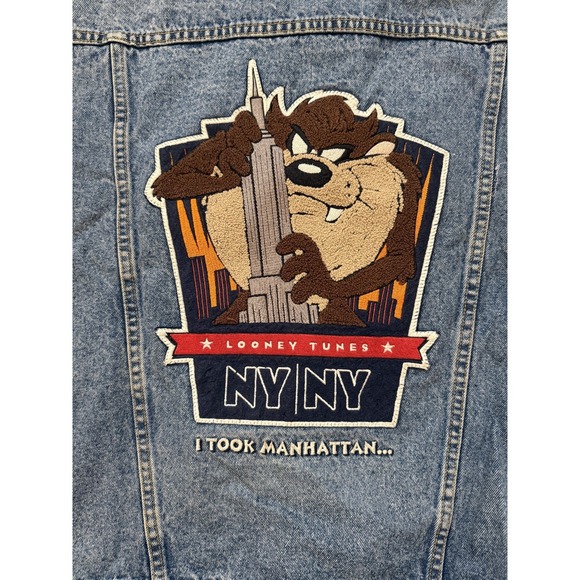 Vintage 90s Looney Tunes Taz Denim Vest Warner Bros NY Manhattan SM Retro WB - Picture 6 of 7